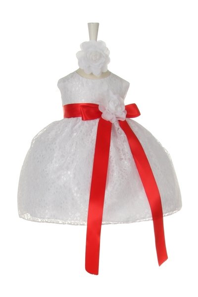 white dress with red sash